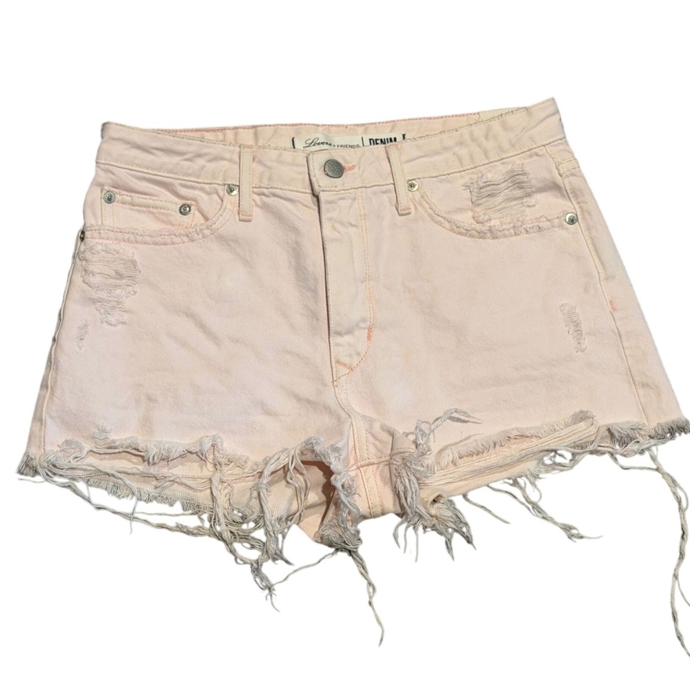 Lovers + Friends Jack High Rise Distressed Denim Shorts Pink Amalfi Size 28
